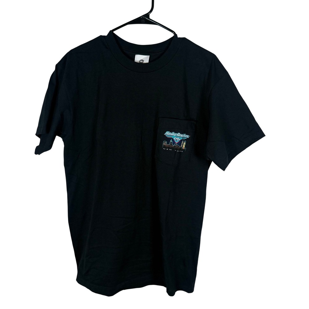 Harley-Davidson T-Shirt Men L Black NYC Cafe Single Stitch Pocket Vtg Biker Moto